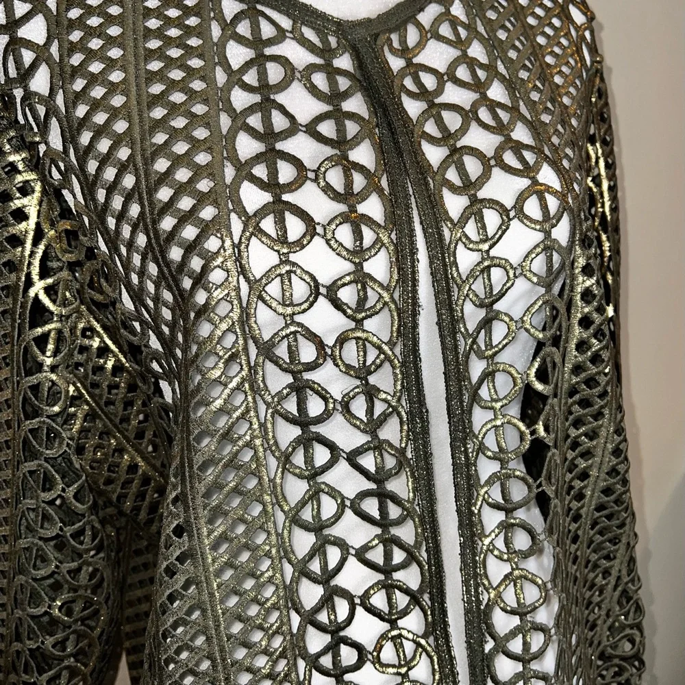 CHICOS Travelers Antiqued Gold Foldable “Lace” Jacket Coat! So UNIQUE! Chico’s 3 - Picture 9 of 13